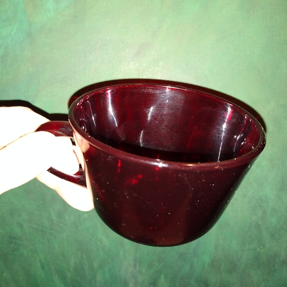 Vintage Cafecore Ruby Red Glass Cup Saucer Set Christmas Cafe Tea Coffee Anchor - Picture 2 of 11